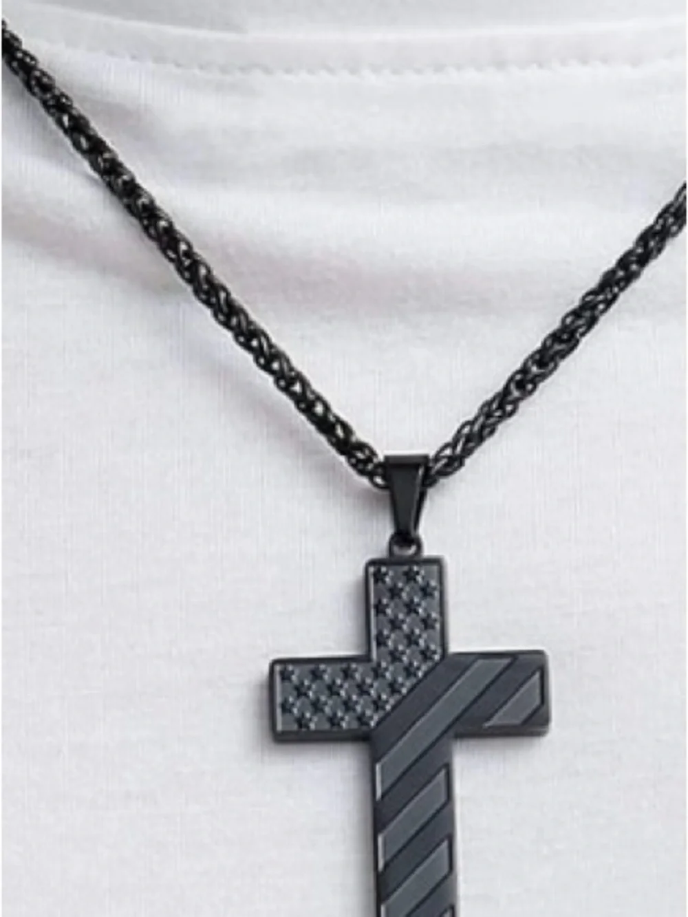 Black Stainless Steel Cross Pendant Necklace